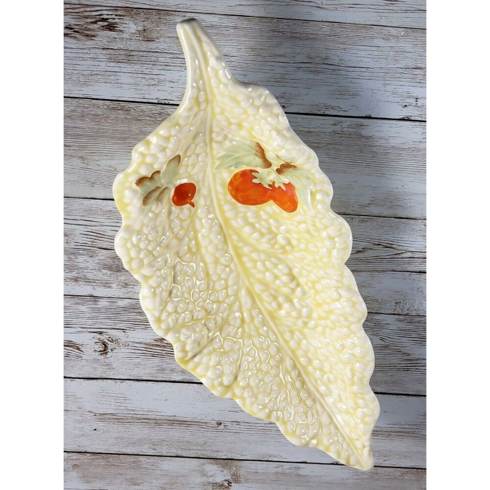 Crown Devon Leaf-Shaped Candy Dish Pale Yellow Floral, 11.5"